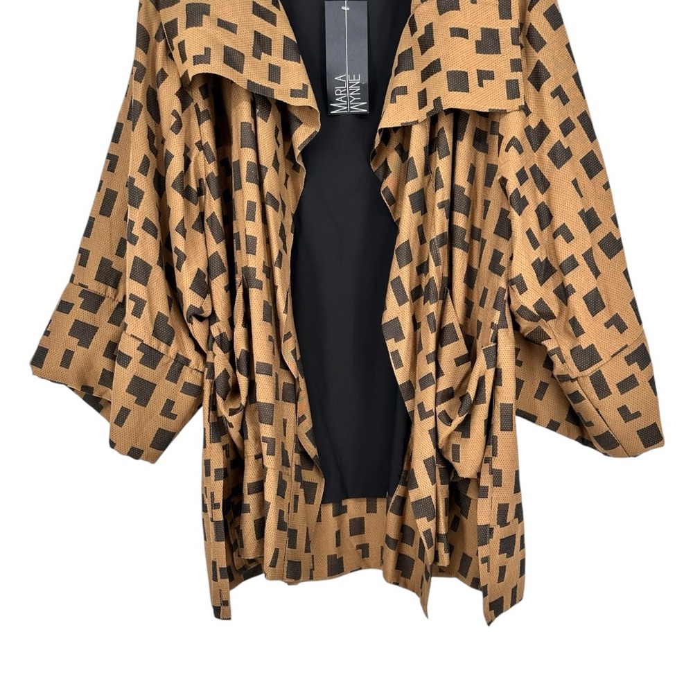 MarlaWynne Brown Black Geometric Print Open Jacket size 2X NWT Bracelet Sleeves - Picture 5 of 13